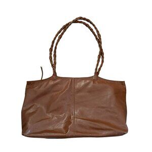 Latico Brown Leather Shoulder Bag With Braided Handles & Floral Lining
